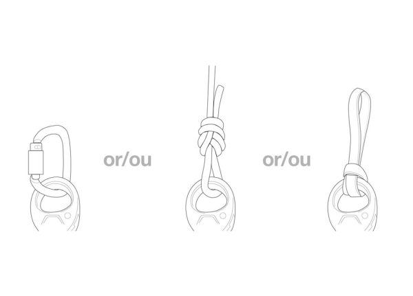 Ròng rọc xoay Petzl PRO TRAXION có thể treo với carabiner hoặc cáp vải neo hoặc trực tiếp vào dây thừng